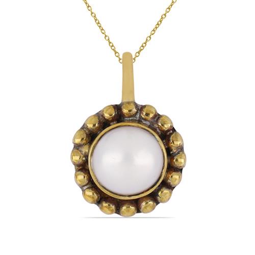 WHITE FRESHWATER PEARL GEMSTONE BRASS PENDANT